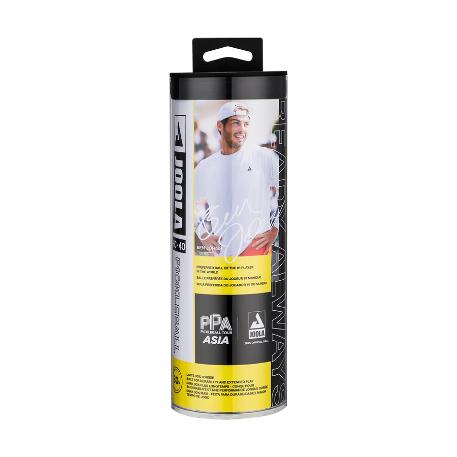 Một mặt khác của bao bì gói ba quả bóng JOOLA HC-40