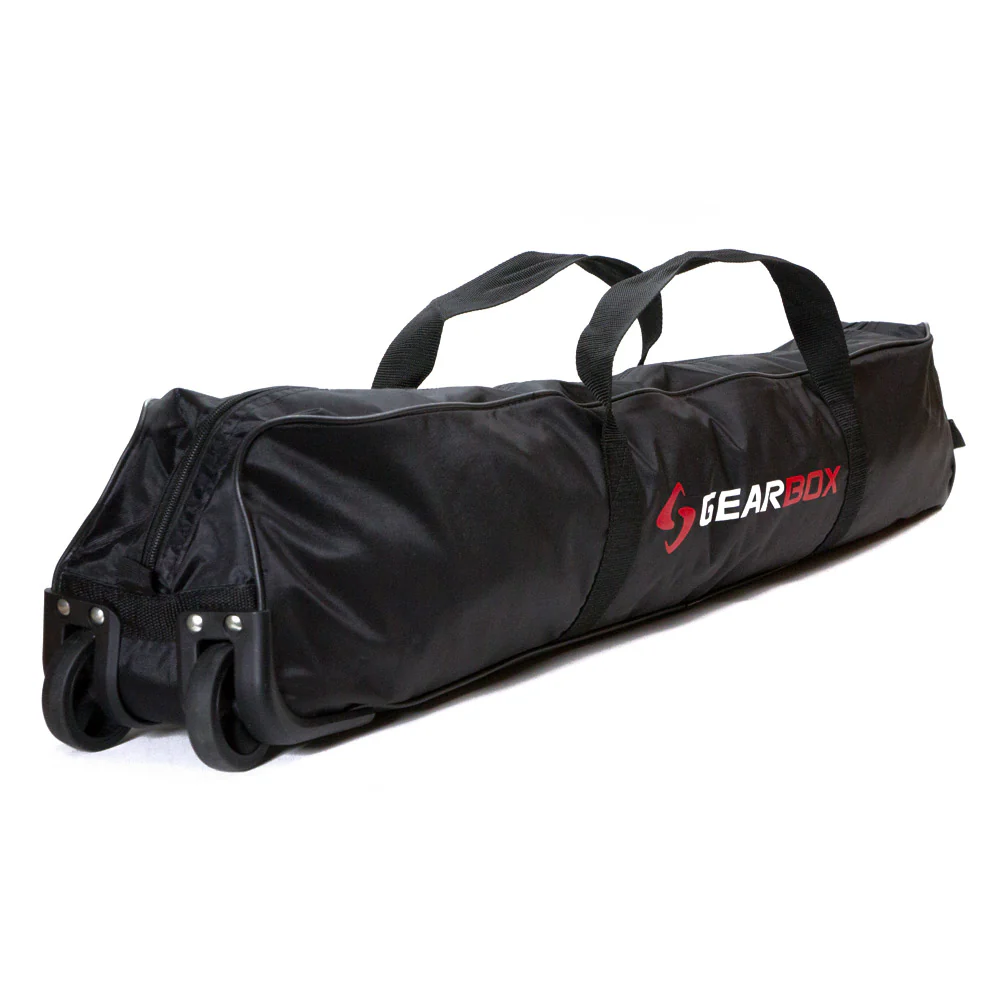 Túi nylon đen đựng bộ lưới Gearbox, có bánh xe để kéo