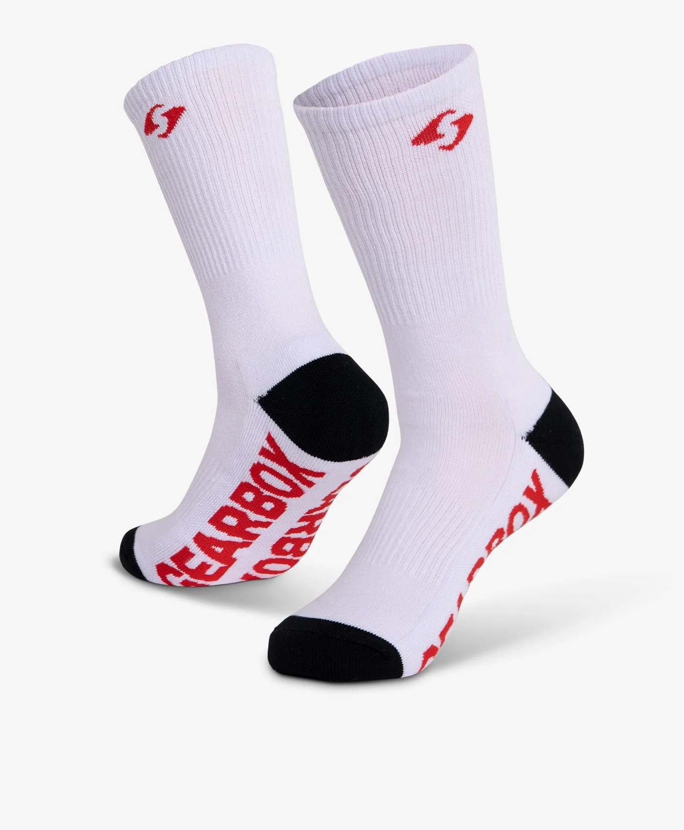 Đôi tất Gearbox Crew Socks White/Red nhìn chéo từ phía sau