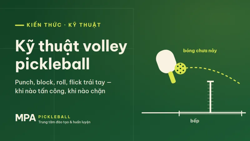 Kỹ thuật volley pickleball: punch, block, roll volley và volley trái tay