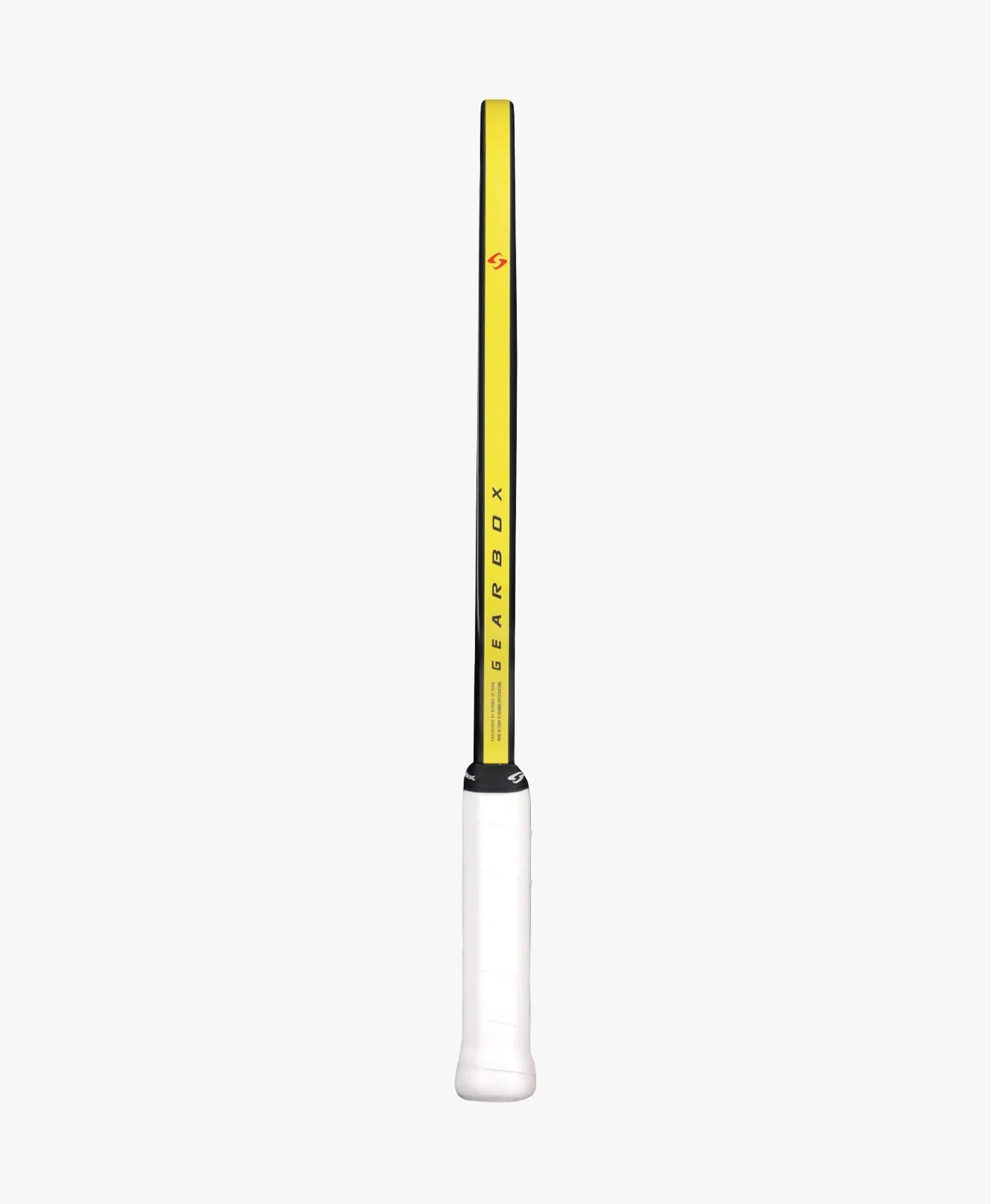 Pressure X 8E nhìn từ cạnh bên, thấy độ dày 16 mm của lõi và viền vàng chạy dọc thân vợt